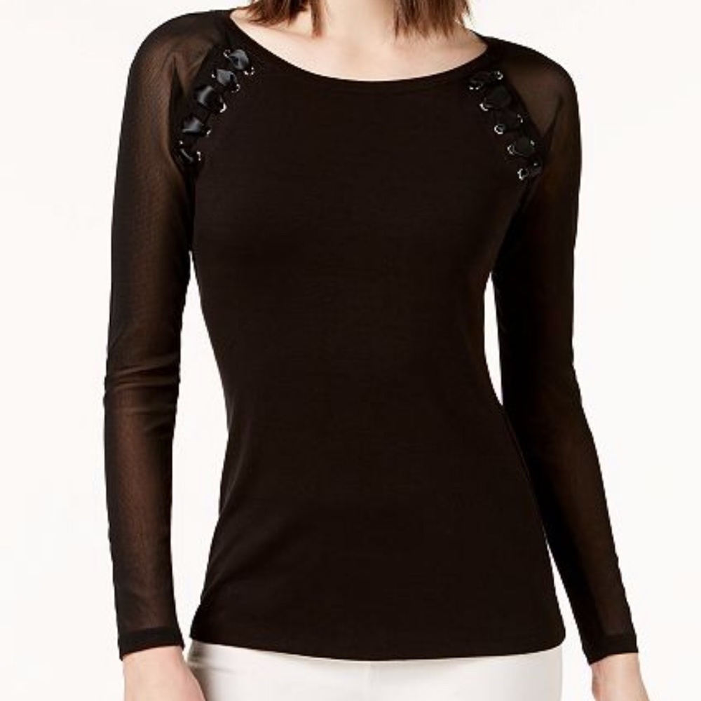 Illusion Lace-Up Sleeve Top